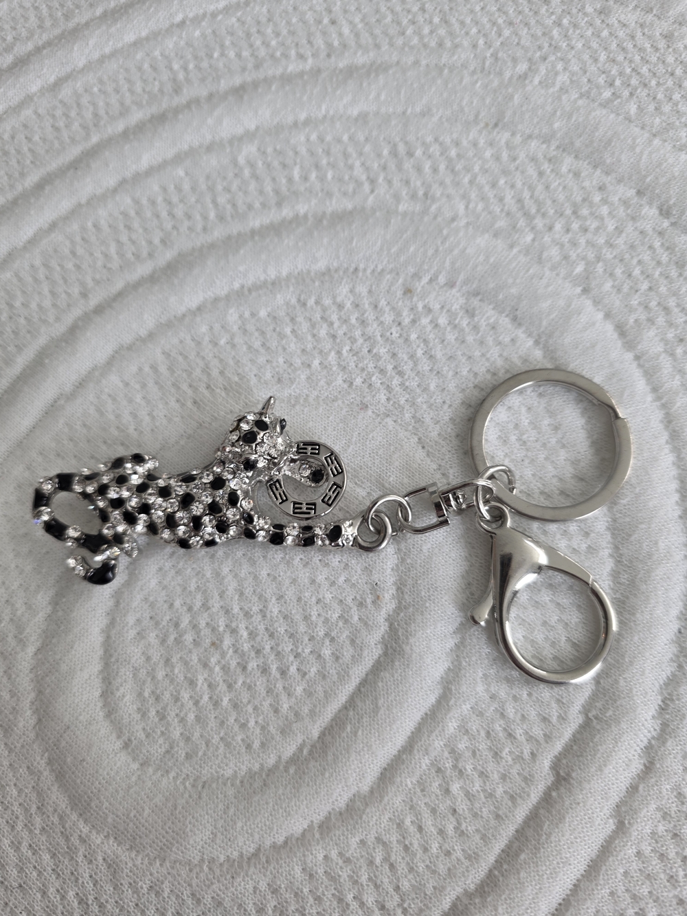Effy Silver Leopard Bagcharm Keychain with Black Rhonestone Accents